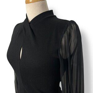 NWT Lola & Sophie Camille Twisted Neck Blouse Silk Chiffon Sleeves Black Sz XS